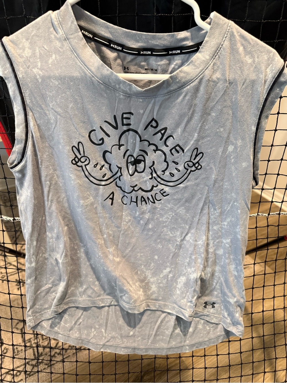 Under Armour Girls Light Blue Graphic Sleeveless Tank - 'Give Peace a Chance'